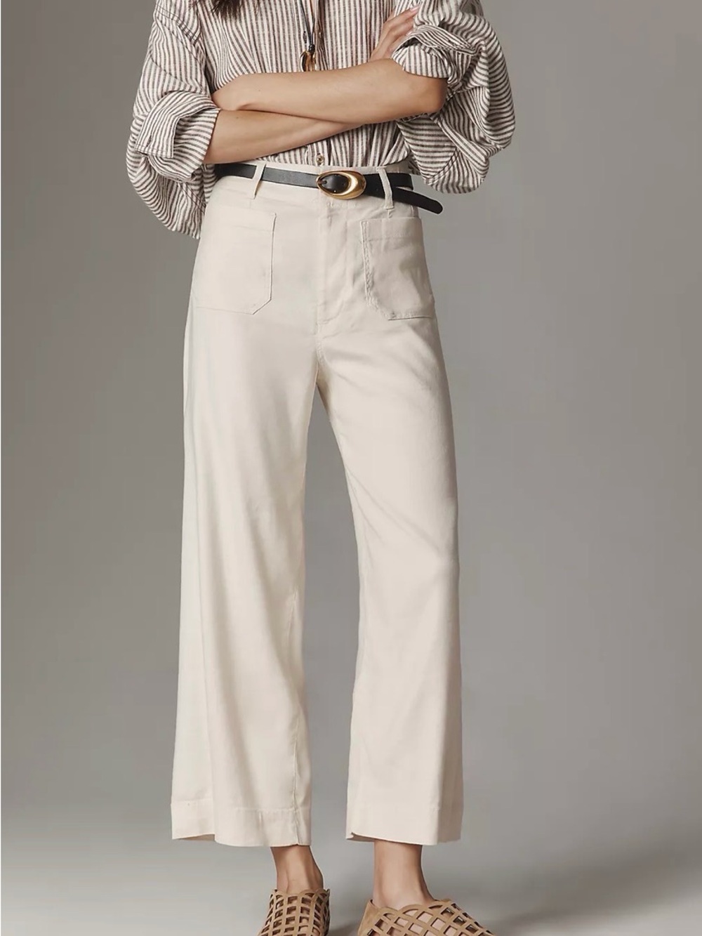 Maeve Colette Cream Wide-Leg Cotton Pants